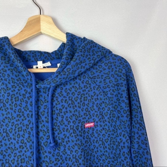 Levi's Blue Leopard Print Pullover Hoodie Sweatshirt L - Picture 4 of 5